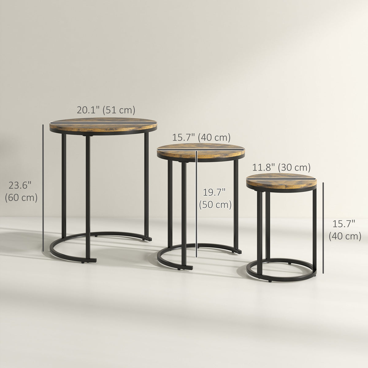 Nesting Tables Set of 3, Round Coffee Table, Stacking Side Tables with Steel Frame for Living Room
