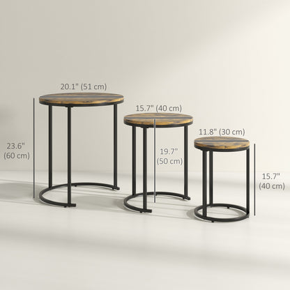 Nesting Tables Set of 3, Round Coffee Table, Stacking Side Tables with Steel Frame for Living Room