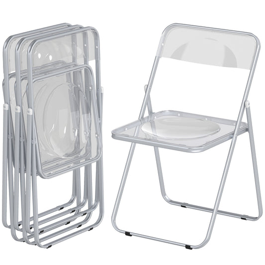 4 Pack Acrylic Foldable Chairs, Transparent Folding Chairs for Living Room, Home Office, Party, Clear