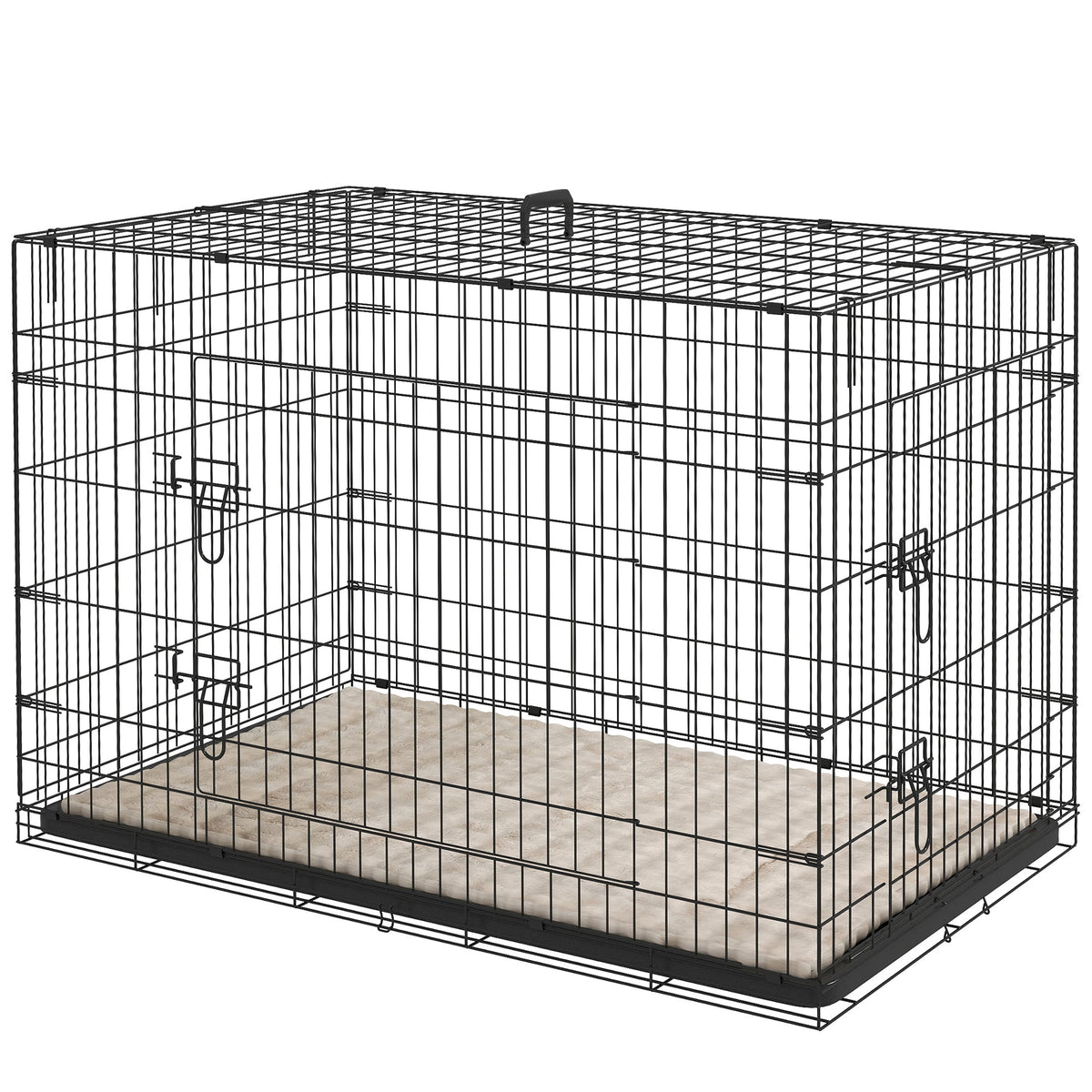 24" Dog Crate with 2 Doors, Folding Metal Dog Cage with Soft Cushion, Removable Tray, Handle for Extra Small Dogs, Black
