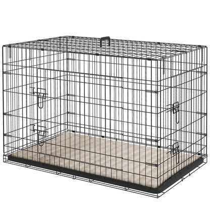24" Dog Crate with 2 Doors, Folding Metal Dog Cage with Soft Cushion, Removable Tray, Handle for Extra Small Dogs, Black