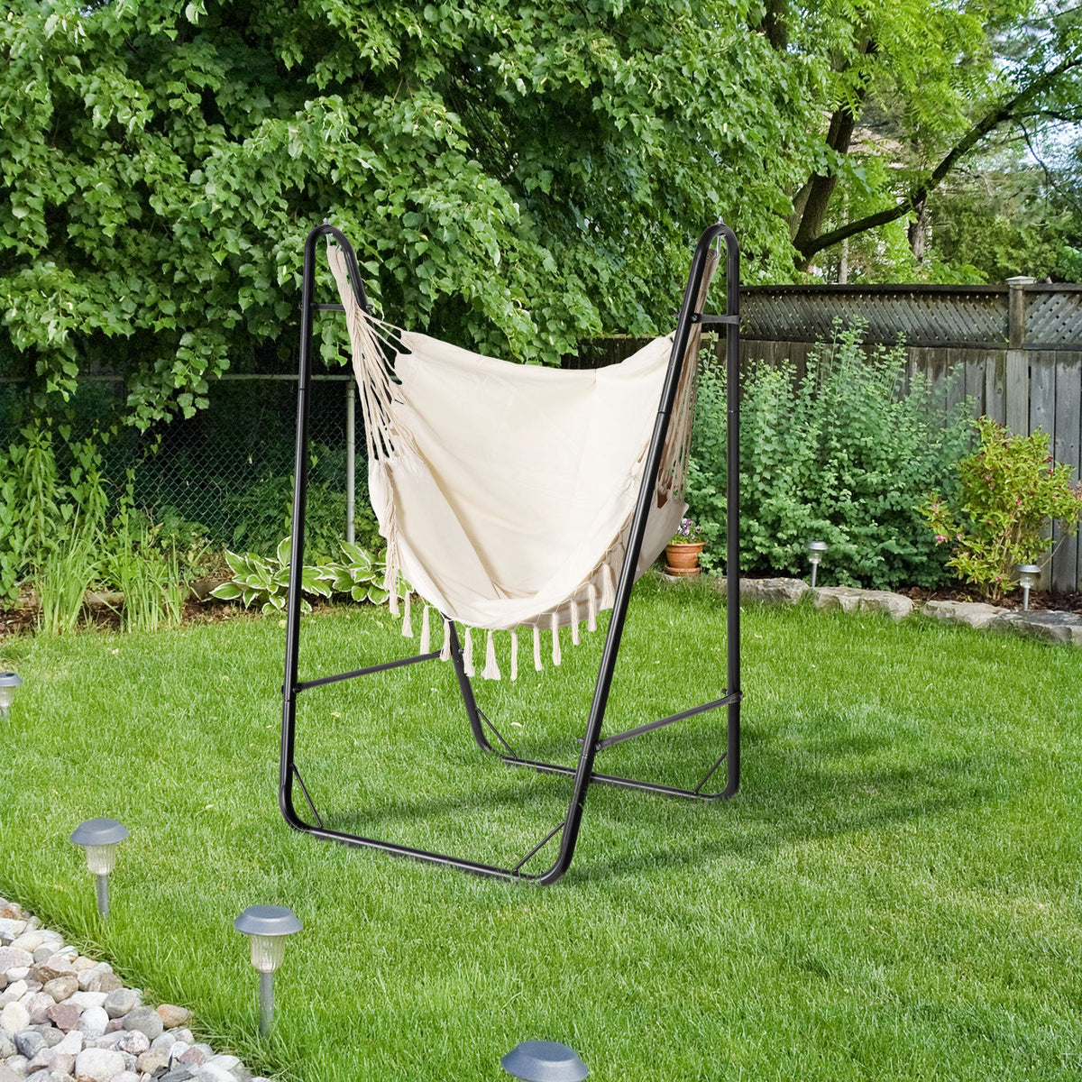 Hammock Chair with U Shape Stand, Hammock Swing Chair with A Side Pocket, Cream White