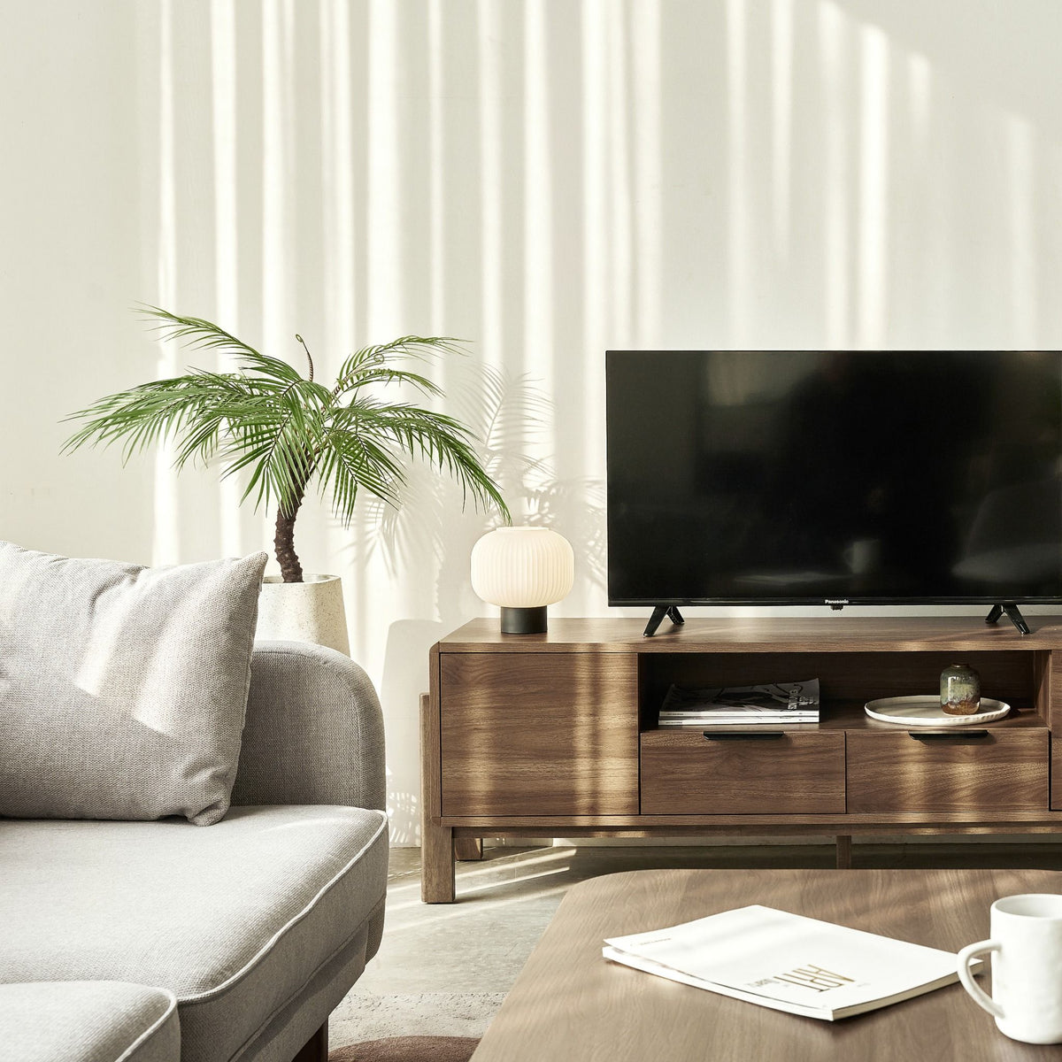 Dalumd Almond Brown TV Cabinet with Drawers and Shelves