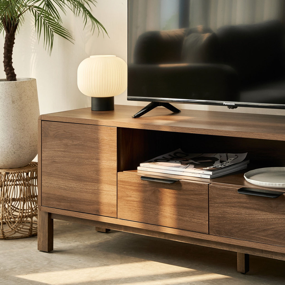 Dalumd Almond Brown TV Cabinet with Drawers and Shelves