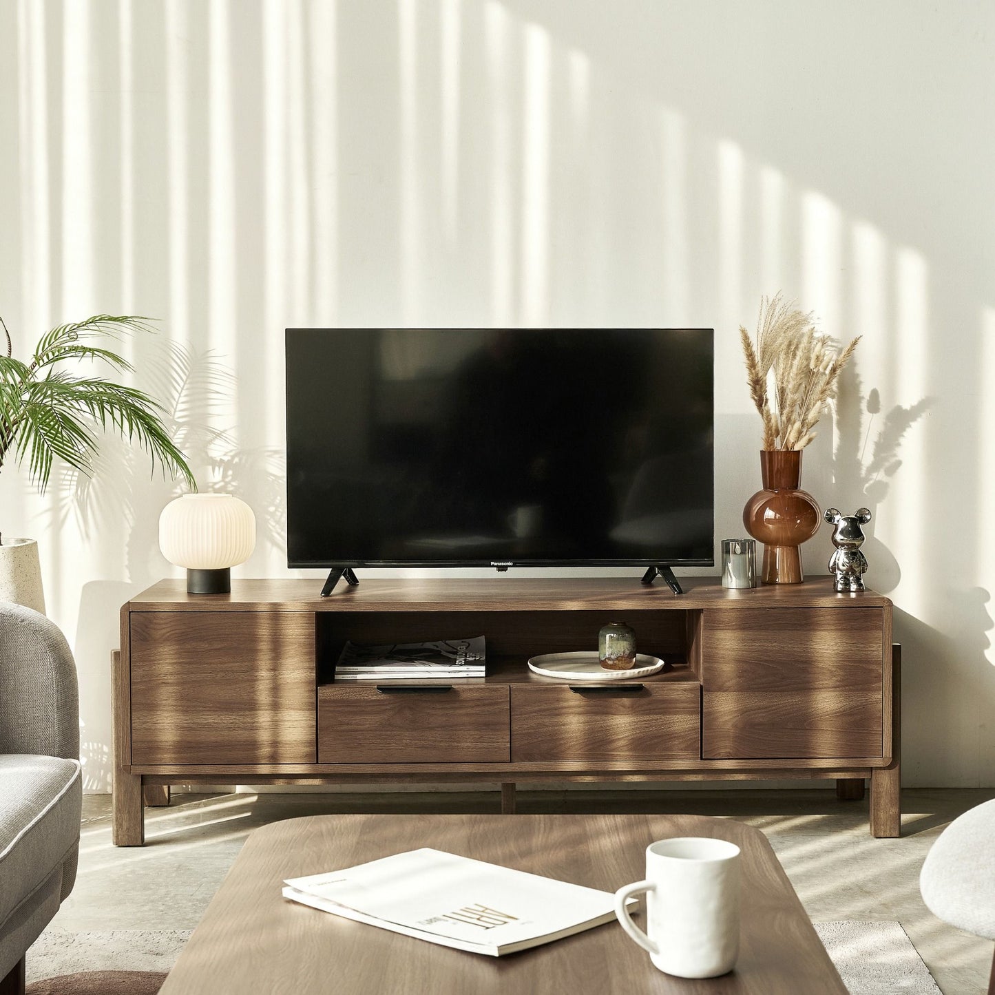 Dalumd Almond Brown TV Cabinet with Drawers and Shelves