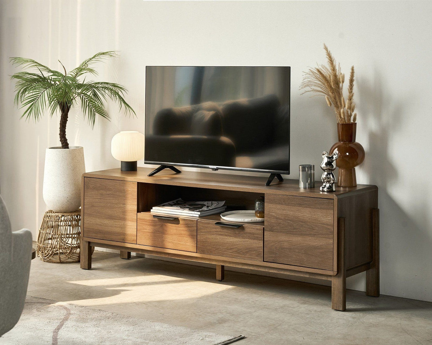 Dalumd Almond Brown TV Cabinet with Drawers and Shelves