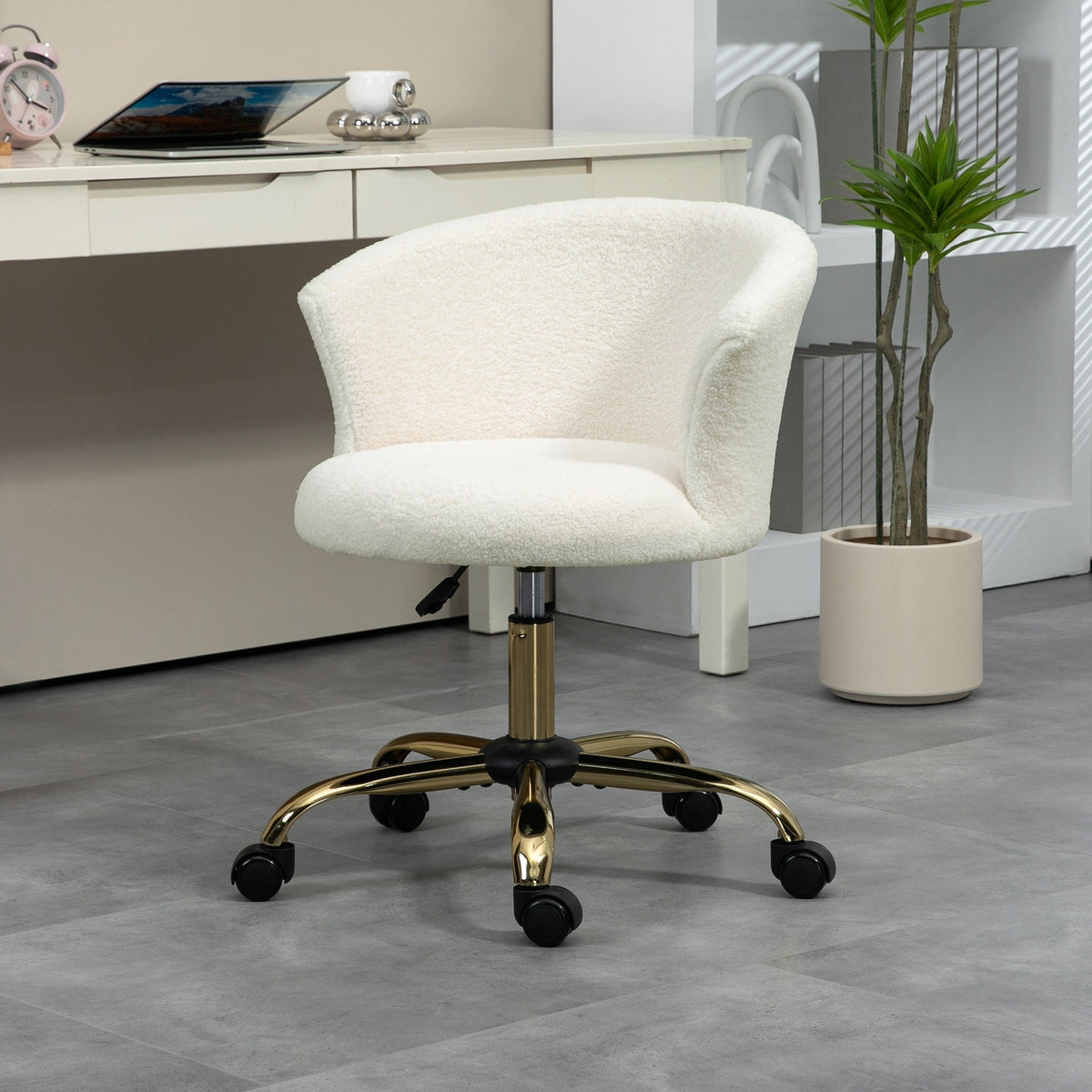 Armless Office Chair, Fluffy Computer Desk Chair with Adjustable Height, Swivel Wheels, Mid Back, Grey