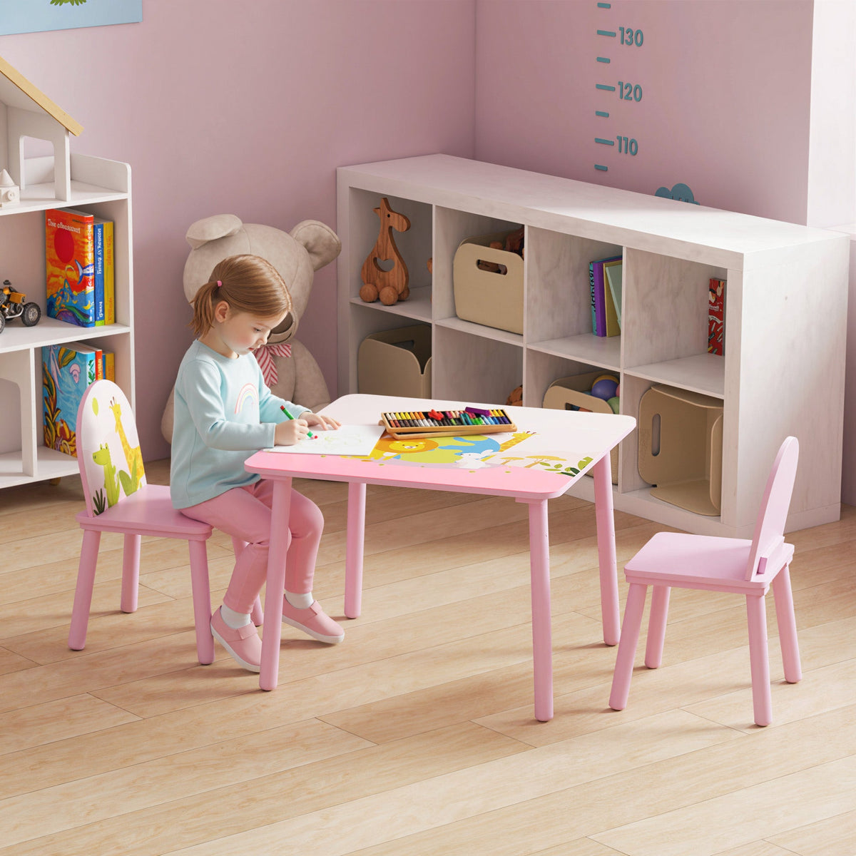 Kids Table and Chair Set, Toddler Table and 2 Chairs Set for Art, Craft, Reading, Learning, Pink