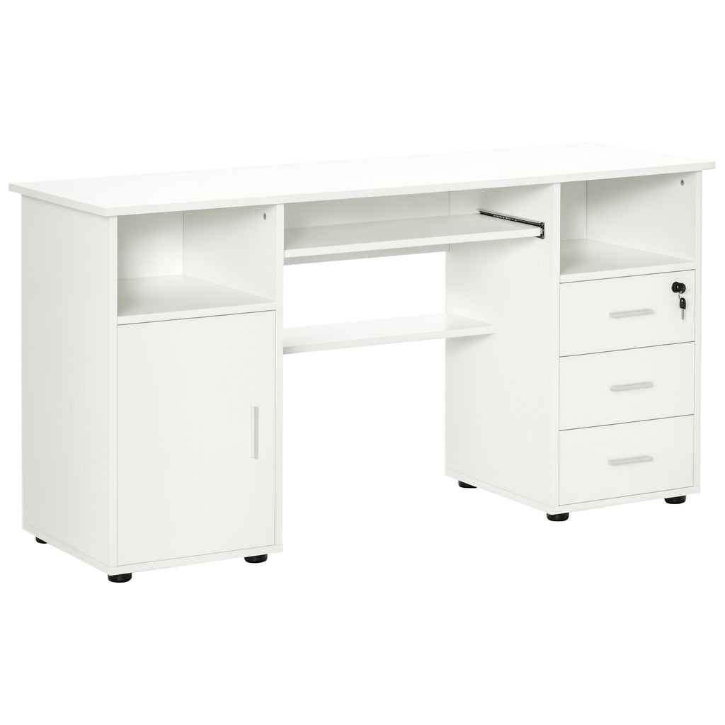 Bloom 57" Computer Desk with Keyboard Tray and Storage Drawers-White
