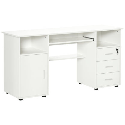 Bloom 57" Computer Desk with Keyboard Tray and Storage Drawers-White