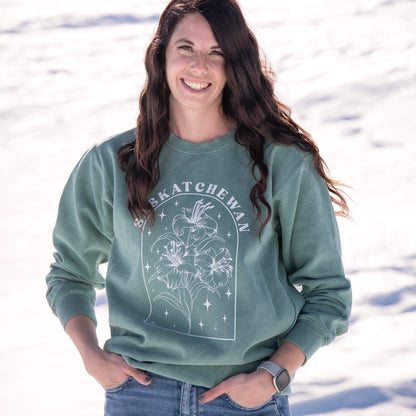 Line Art Prairie Lily Unisex Garment-Dyed Crewneck | Saskatchewan Clothing