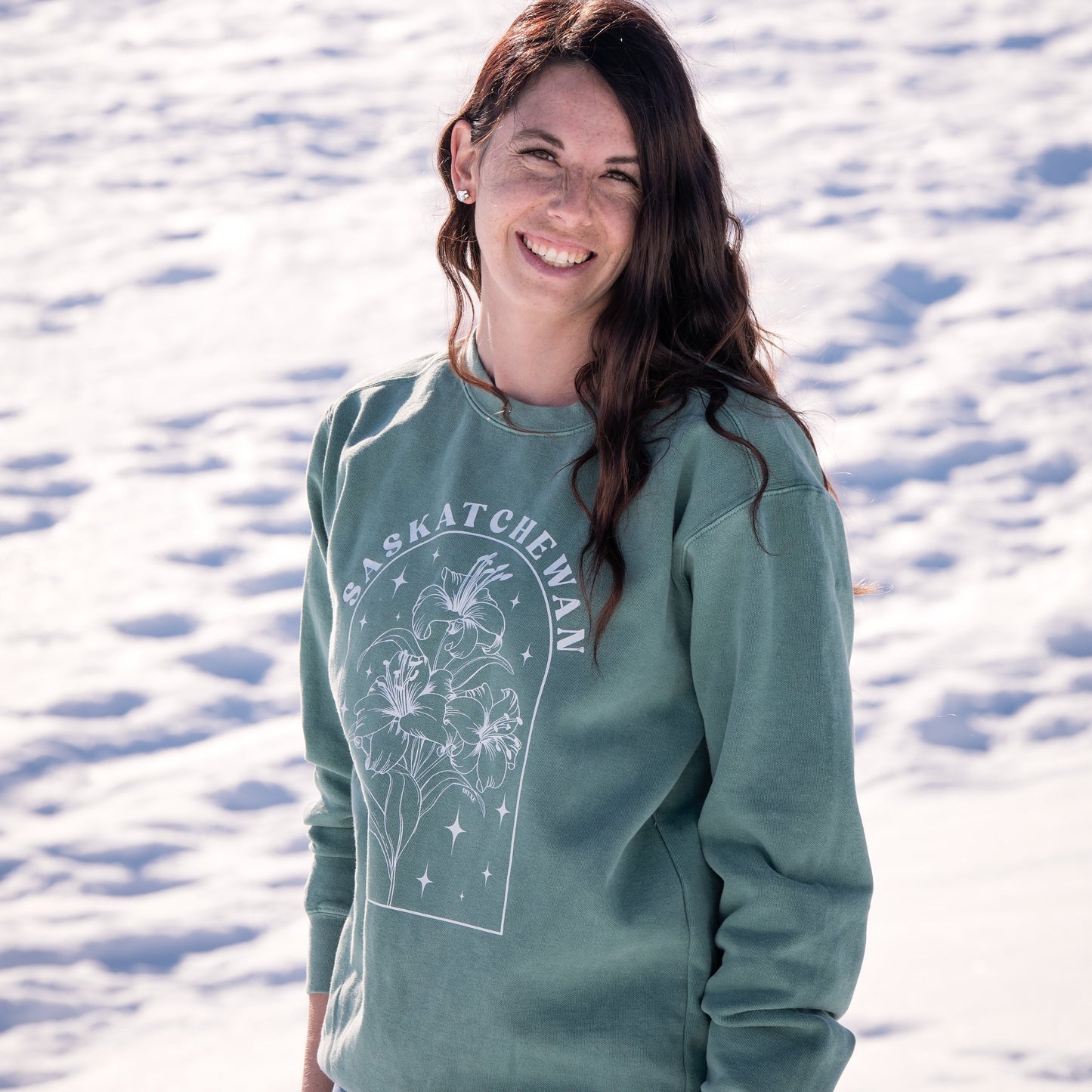 Line Art Prairie Lily Unisex Garment-Dyed Crewneck | Saskatchewan Clothing
