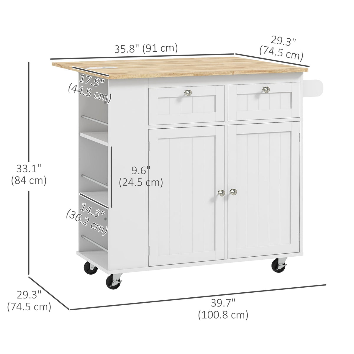 Kitchen Island with Power Outlet and Drop Leaf, Rolling Kitchen Cart with 2 Drawers and Adjustable Shelves, Black