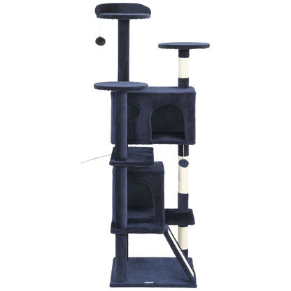54" Cat Tree, Multi-Level Cat Tower with Scratching Posts, Cat Condos, Bed, Platforms, Ramp, Toy Ball, Beige