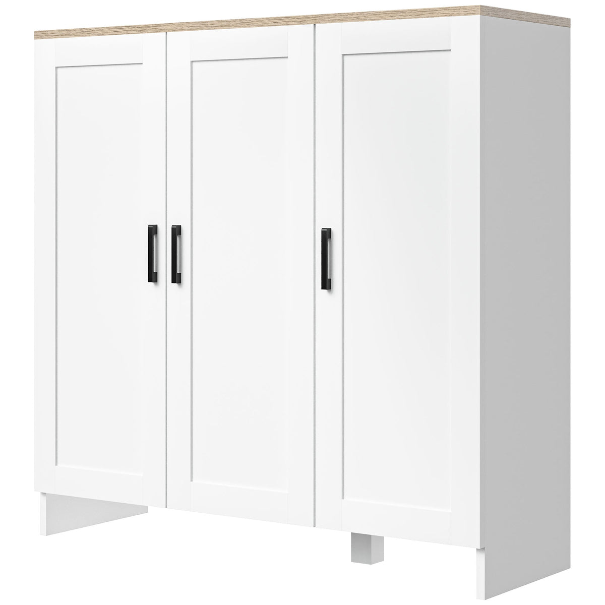 Modern Sideboard Buffet Cabinet, Modern Kitchen Storage Cabinet with 3 Doors Adjustable Shelves, for Dining Room, Black
