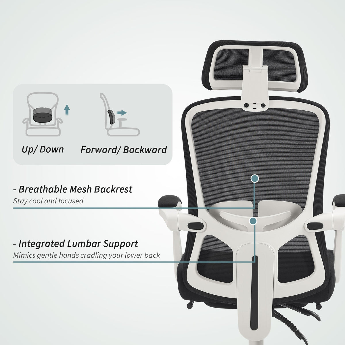 Ergonomic Office Chair, Mesh Reclining Desk Chair with Adjustable Lumbar Support, Headrest, Beige