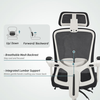 Ergonomic Office Chair, Mesh Reclining Desk Chair with Adjustable Lumbar Support, Headrest, Beige