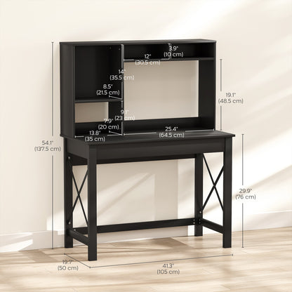 Sloan Computer Desk with Hutch and Storage Shelves-Black