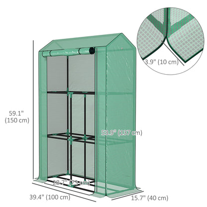 Mini Greenhouse with 3 Tier Shelves, 3 Roll-Up Doors for Indoor Outdoor, Green