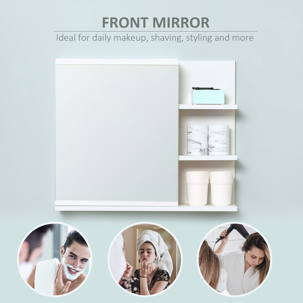 Medicine Cabinet with Mirror, Wall Mounted Bathroom Mirror Cabinet, Bathroom Wall Cabinet with 3 Open Shelves, Natural