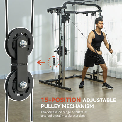 3 In 1 Smith Machine Power Rack with Cable Crossover System, Pull up Station, 16-Level Squat Rack and Barbell Bar