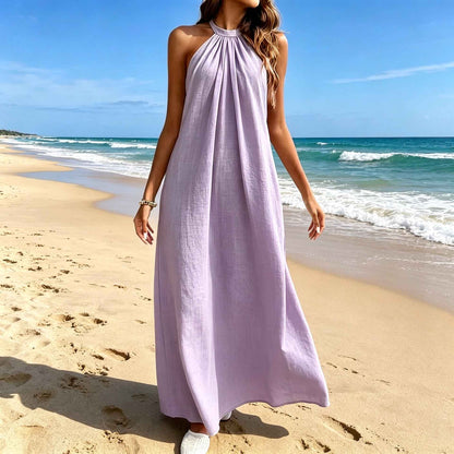 The Ladys Dress Is A Sexy Halter-neck Loose-fitting Style