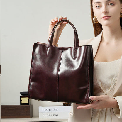 Genuine Leather High-End Womens Stylish And Versatile Handbag