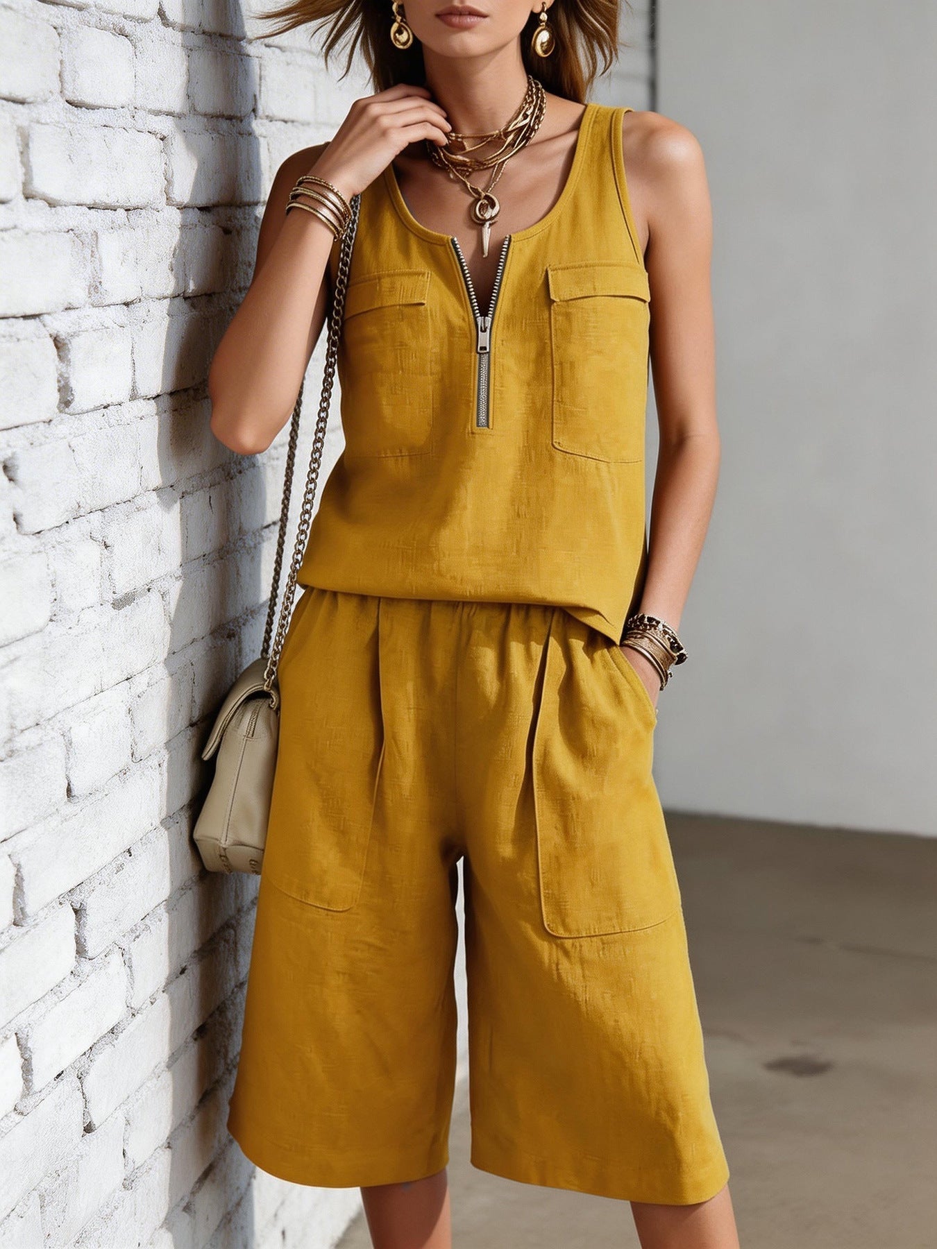 Sleeveless Tank Top And Straight-leg Capri Pants Casual Set
