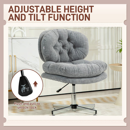Computer Desk Chair, Armless Office Chair with Wide Padded Seat and Adjustable Height, Cream White