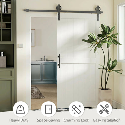 36inx84in Barn Door with 6FT Sliding Door Hardware Kit, Handle, Upgraded Rollers and Floor Guide, Waterproof, White