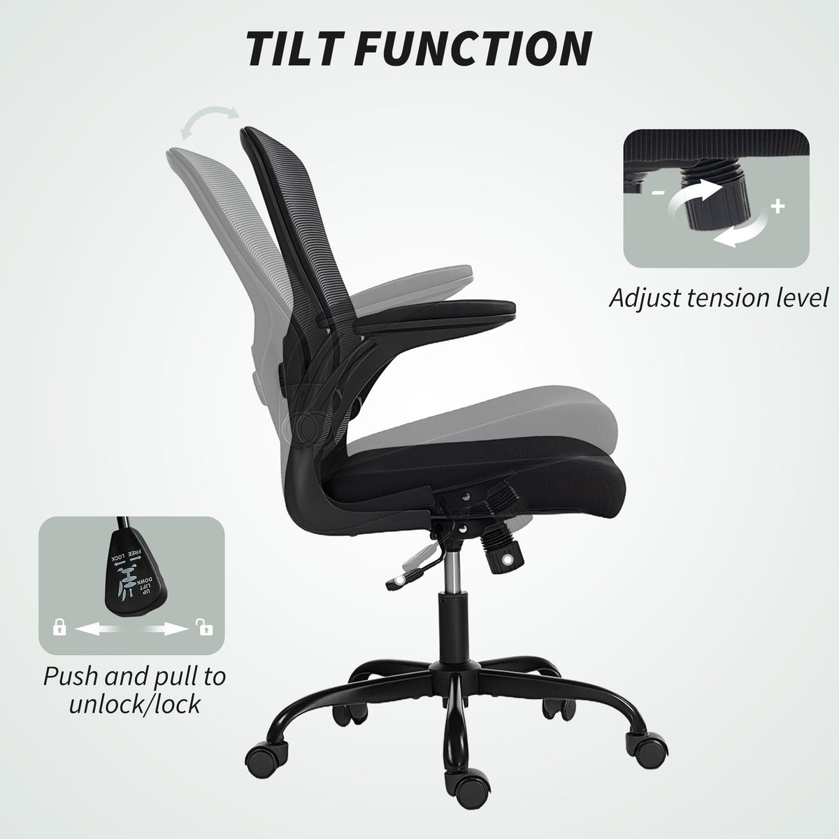 Ergonomic Mesh Office Chair with 4D Lumbar Support, Swivel Desk Chair with Flip-up Armrests, Tilt Function, Black