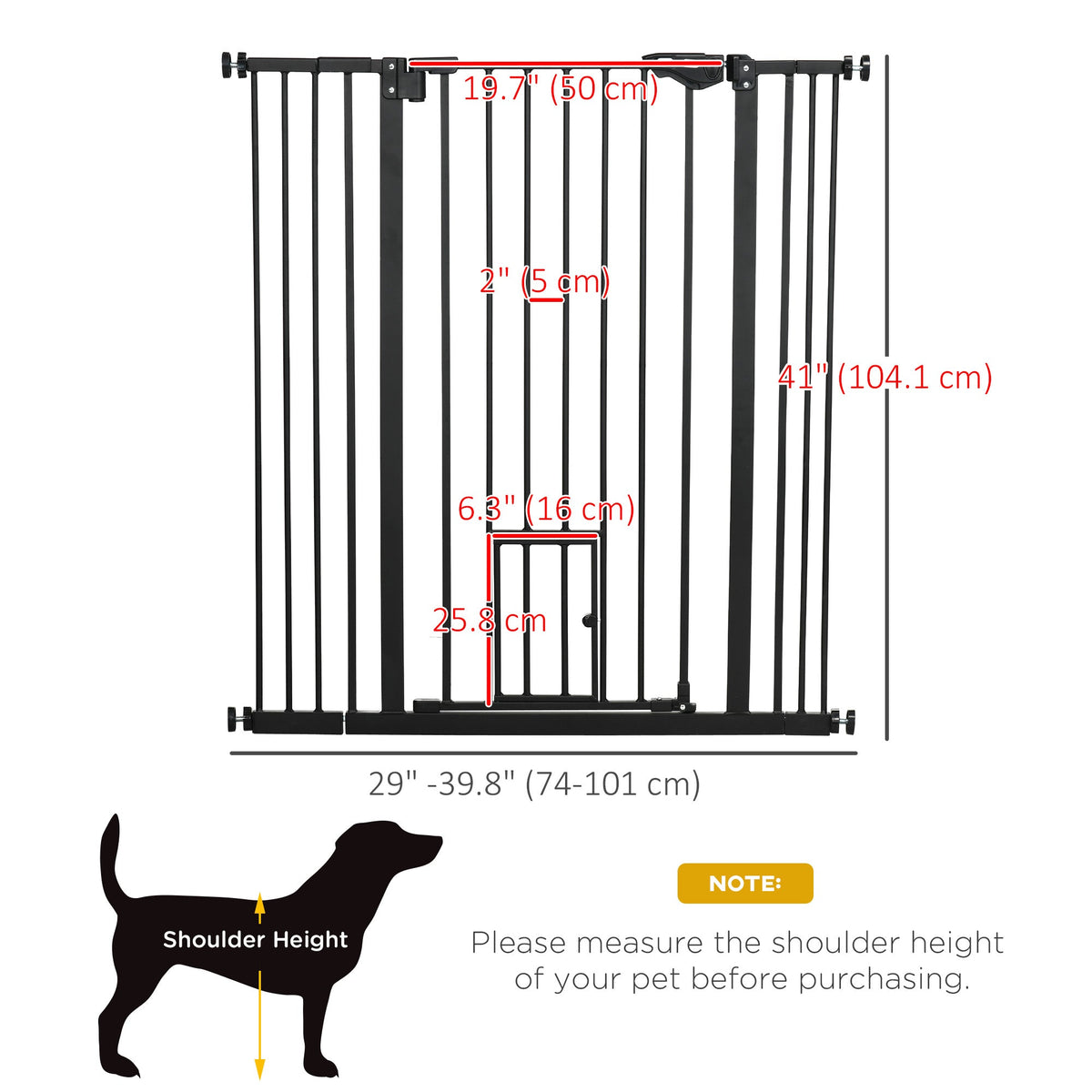 41" Easy Open Indoor Dog Gates for Doorways, House, Stair - Black