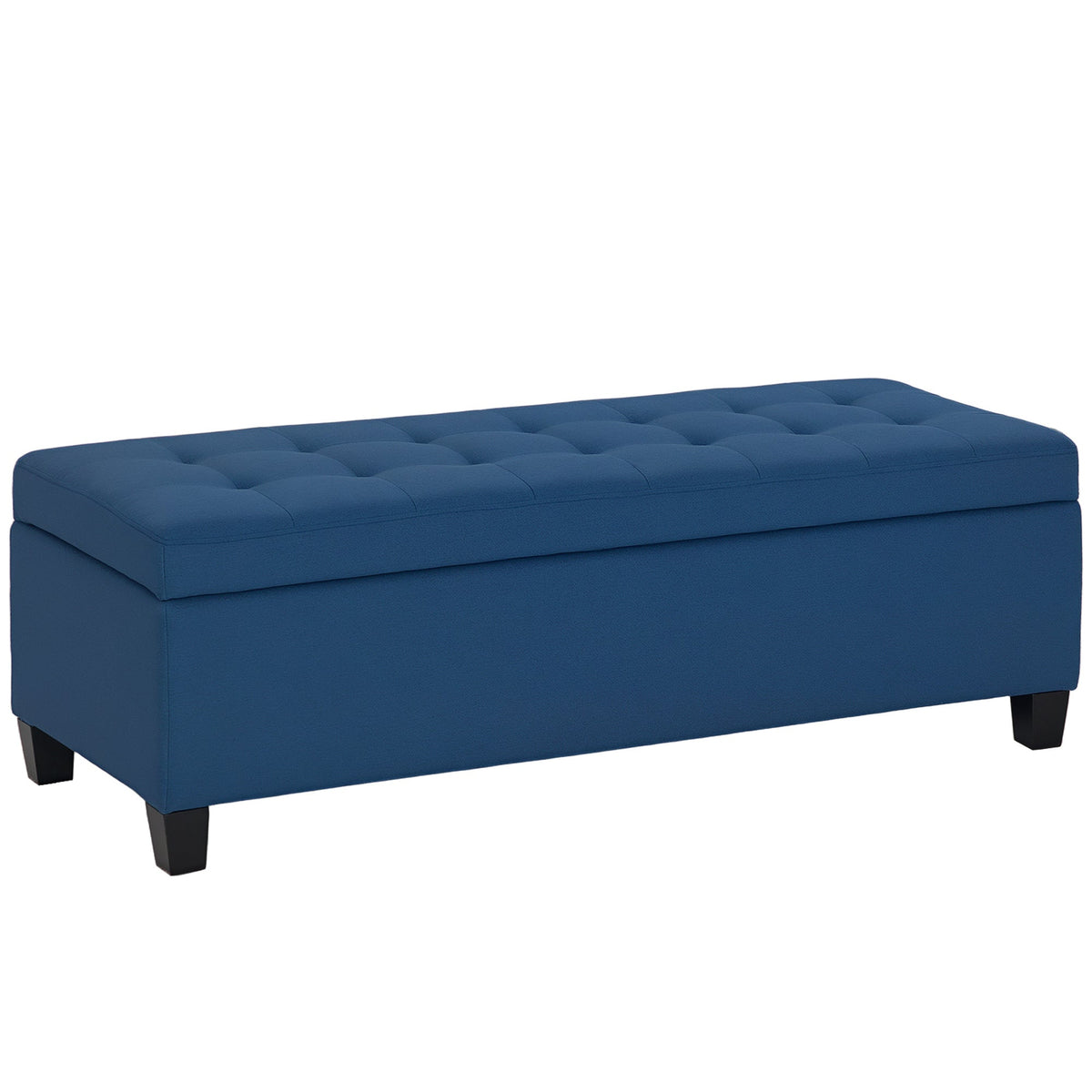 Rectangular Entry Bench, Tufted Upholstered Linen Fabric Wood Feet Storage Ottoman Bench, Beige