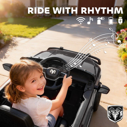 12V Ride on Car, Licensed Dodge RAM 3500 Electric Vehicle with Remote Control, Suspension for 3-5 Years, Black
