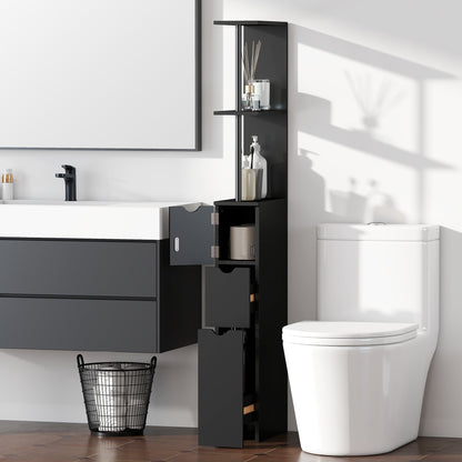 Tall Bathroom Storage Cabinet, Narrow Bathroom Cabinet with Drawers and Open Shelves for Small Spaces, White and Grey