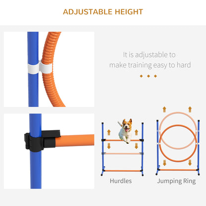 Dog Agility Training Equipment w/ Weave Poles, Adjustable Hurdle, Jump Ring, Pause Box, Whistle, Balls, Carry Bag
