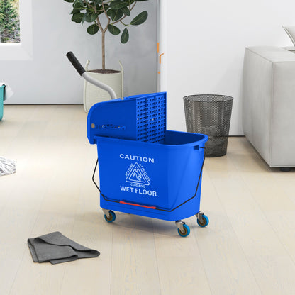 Compact Mop Bucket with Wringer, Mop Bucket on Wheels, 5 Gallon, Separate Dirty and Clean Water, Yellow