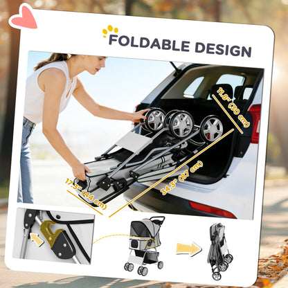 Pet Stroller with Reflective Strips, Foldable Cat Stroller with 360° Swivel Wheels for Small Dogs and Cats, Blue