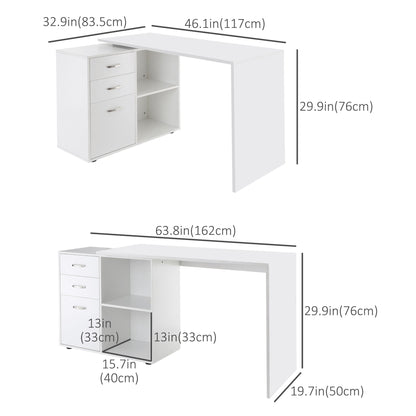 L-Shaped Corner Straight Writing Desk with Storage Shelf, Drawer, Home Office PC Table Computer Workstation, Black