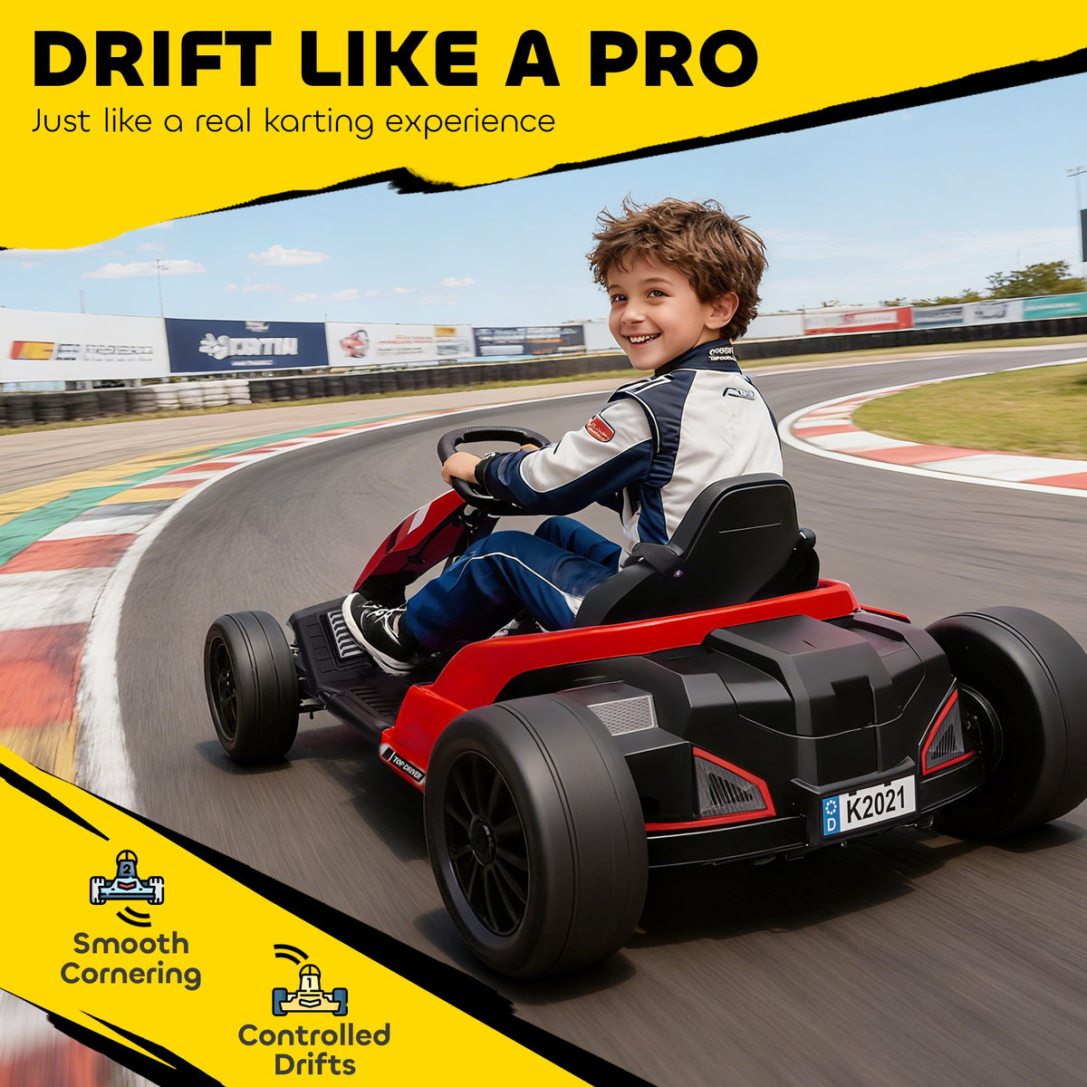 24V Electric Go Kart with Dual 150W Motors, Adjustable Seat & 11.2MPH High Speed, Slow Start, 5-Point Harness, Blue