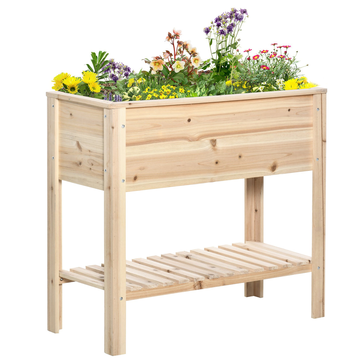 Elevated Planter Box with Storage Shelf for Flowers, Vegetables, and Herbs, 36" x 16" x 32", Grey