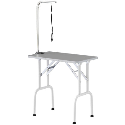 Foldable Pet Grooming Table for Dogs Cats with Adjustable Arm, Non-slip Surface, Black