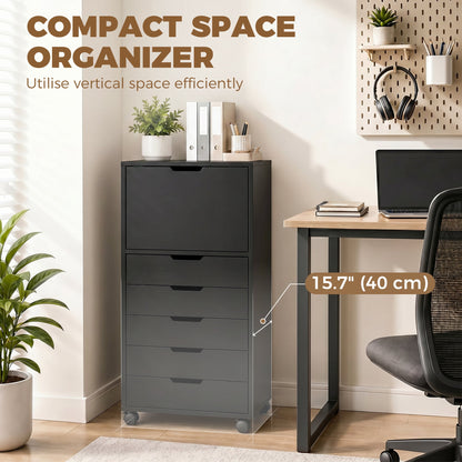 File Cabinet on Wheels Mobile Printer Stand with 5 Drawers for Home Office Black