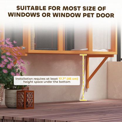 Wooden Catio Outdoor, Cat Window Box Enclosure for 2-3 Large Cats with 2 Jumping Platforms & Scratching Post, Grey
