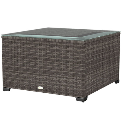 24.4" Patio Wicker Coffee Table, PE Rattan Outdoor Side Table with Tempered Glass Top, Black