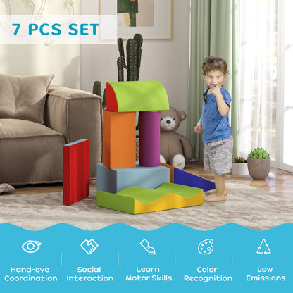 7 Pieces Soft Play Foam Climbing Blocks, Indoor Modular Kids Play Toys for Climbing, Crawling, Sliding, Dark Colour