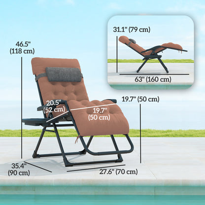 Padded Folding Recliner Chair, Patio Lounger with Cupholder, Adjustable Backrest, Removable Cushion, Black