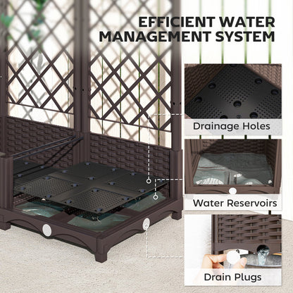 Raised Garden Bed with Trellis, Plastic Raised Flower Bed with Drainage Holes and Drain Plugs, 16" x 16" x 48"