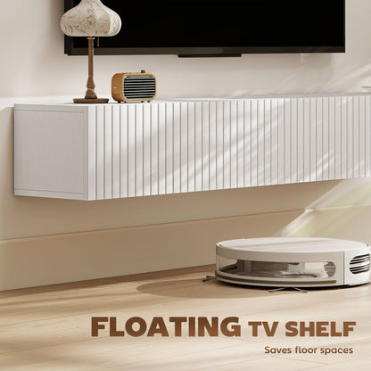 71" Floating TV Stand for TVs up to 72 Inch, Wall Mount Media Console with 2 Fluted Flip-Down Doors, Cable Hole, Black