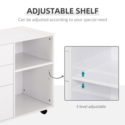 Modern Lateral Filing Cabinet, 3 Drawer File Cabinet for Letter and A4 Size Documents, Mobile, Printer Stand with Open Shelves, Rolling Wheels, Black